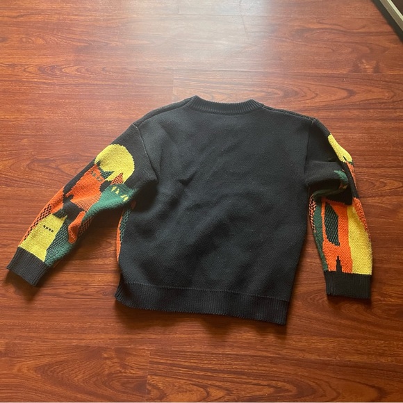 Black Knitted Cat Sweater With Green & Orange Cats - Picture 2 of 7